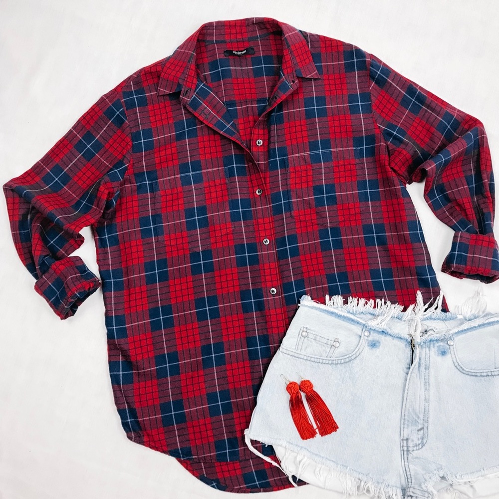 MADEWELL Oversized Boyshirt in Edina Plaid sz S